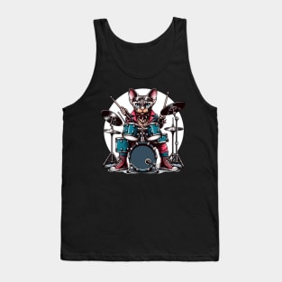 Devon Rex Cat Playing Drums Tank Top